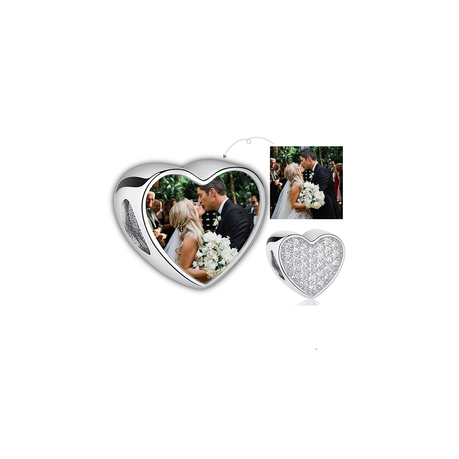 Talisman din argint custom photo sparkling heart