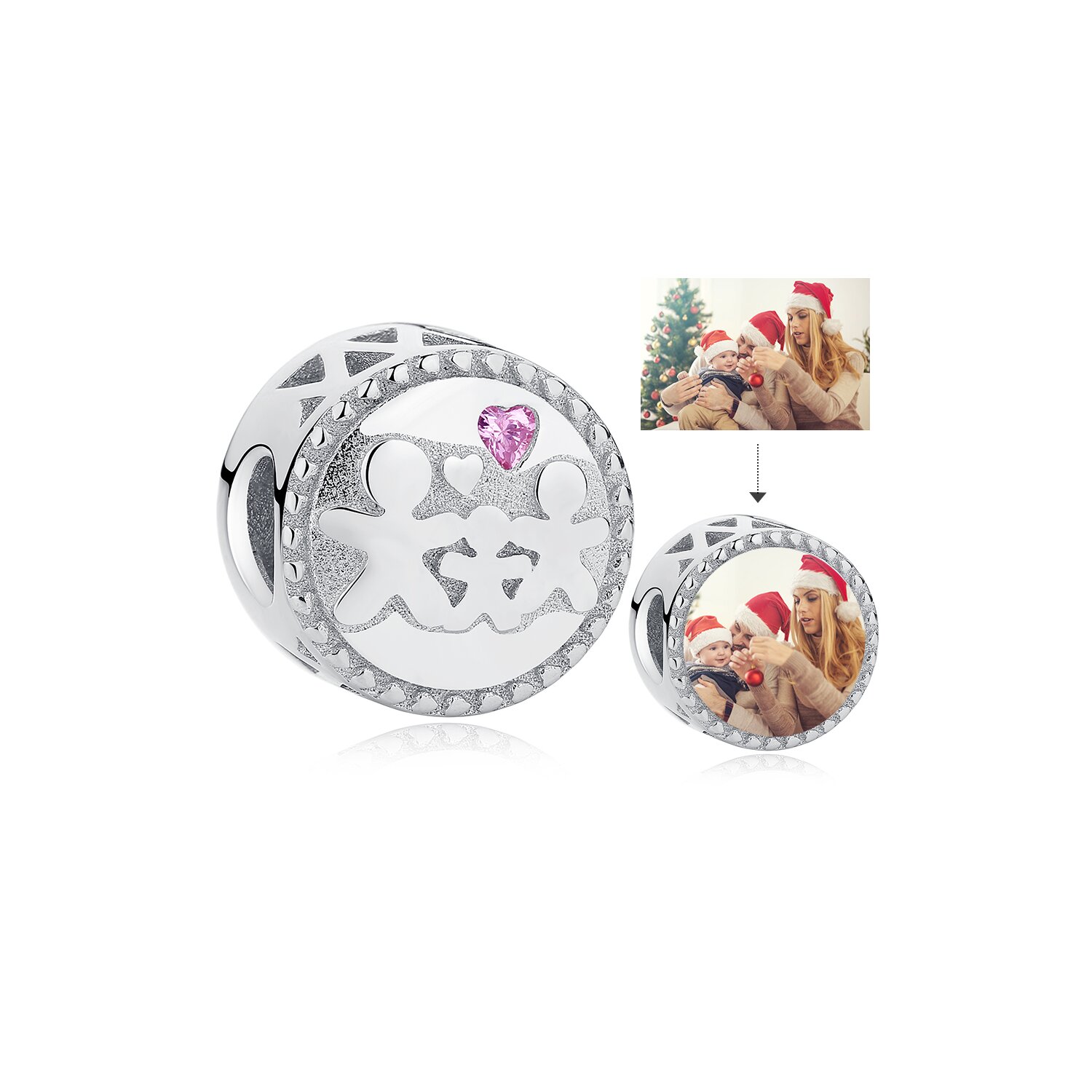 Talisman din argint custom photo trio family