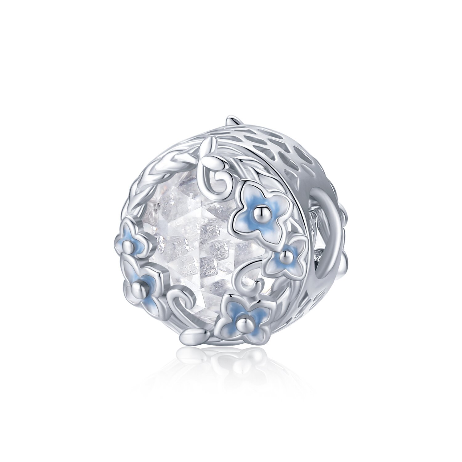 Talisman din argint elegant blue flowers