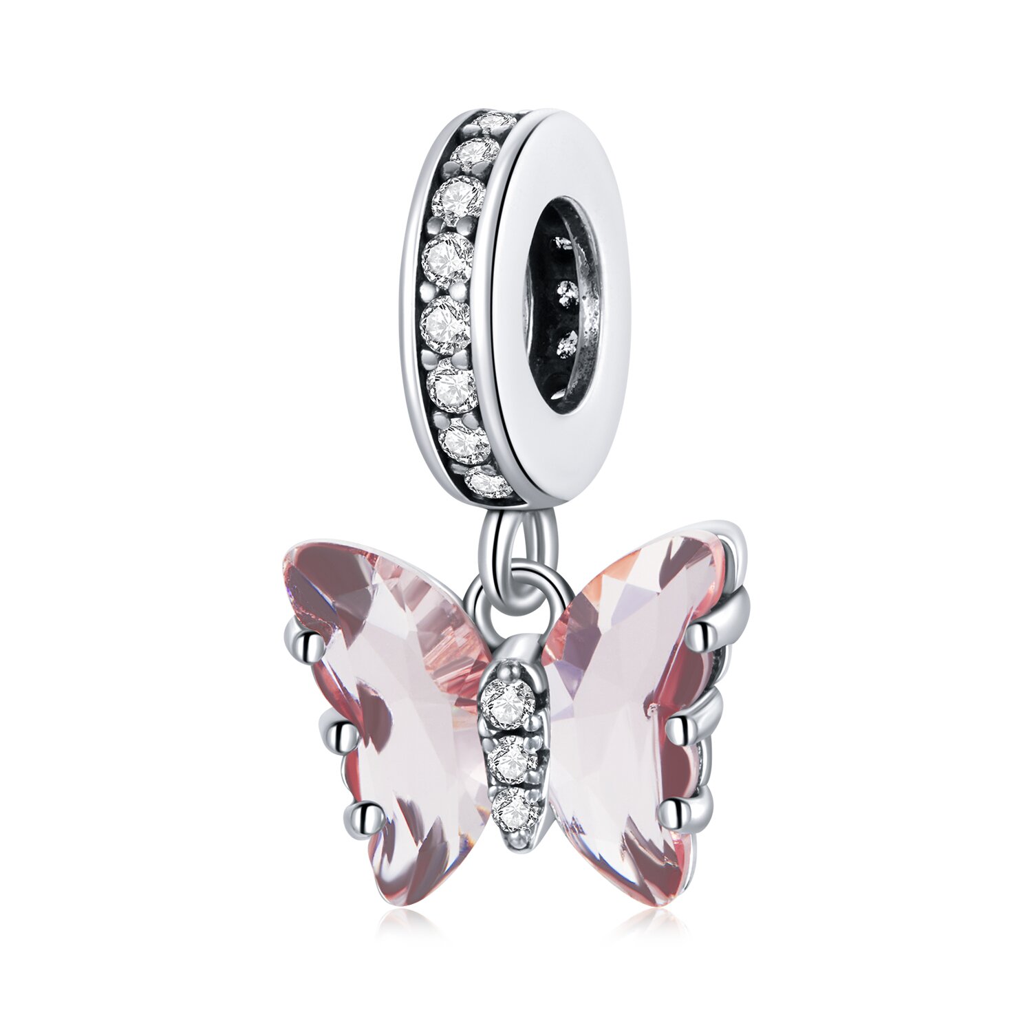 Talisman din argint elegant pink butterfly