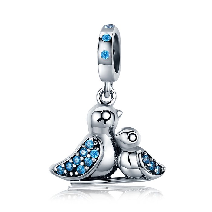 Talisman din argint family birds blue