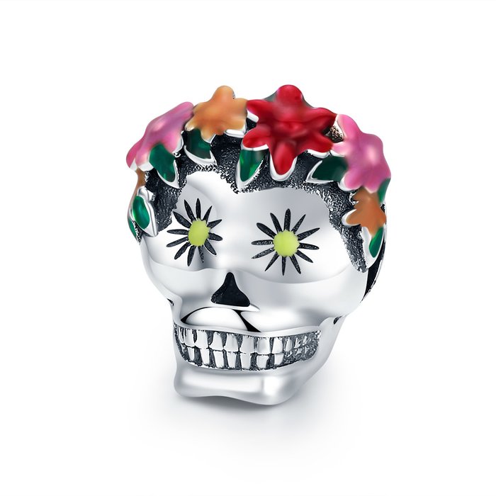 Talisman din argint flowers and skull