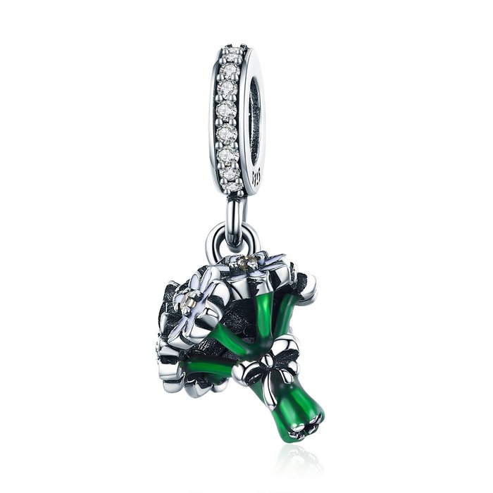 Talisman din argint green flower bouquet