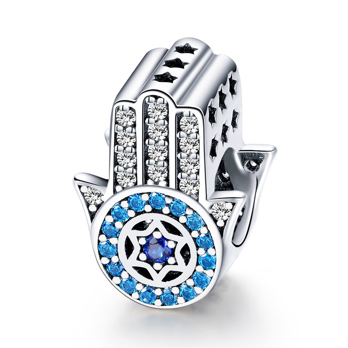 Talisman din argint hamsa si cristale turquoise