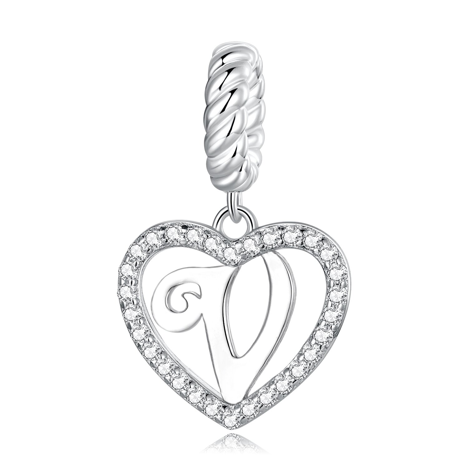 Talisman din argint Heart Letter V