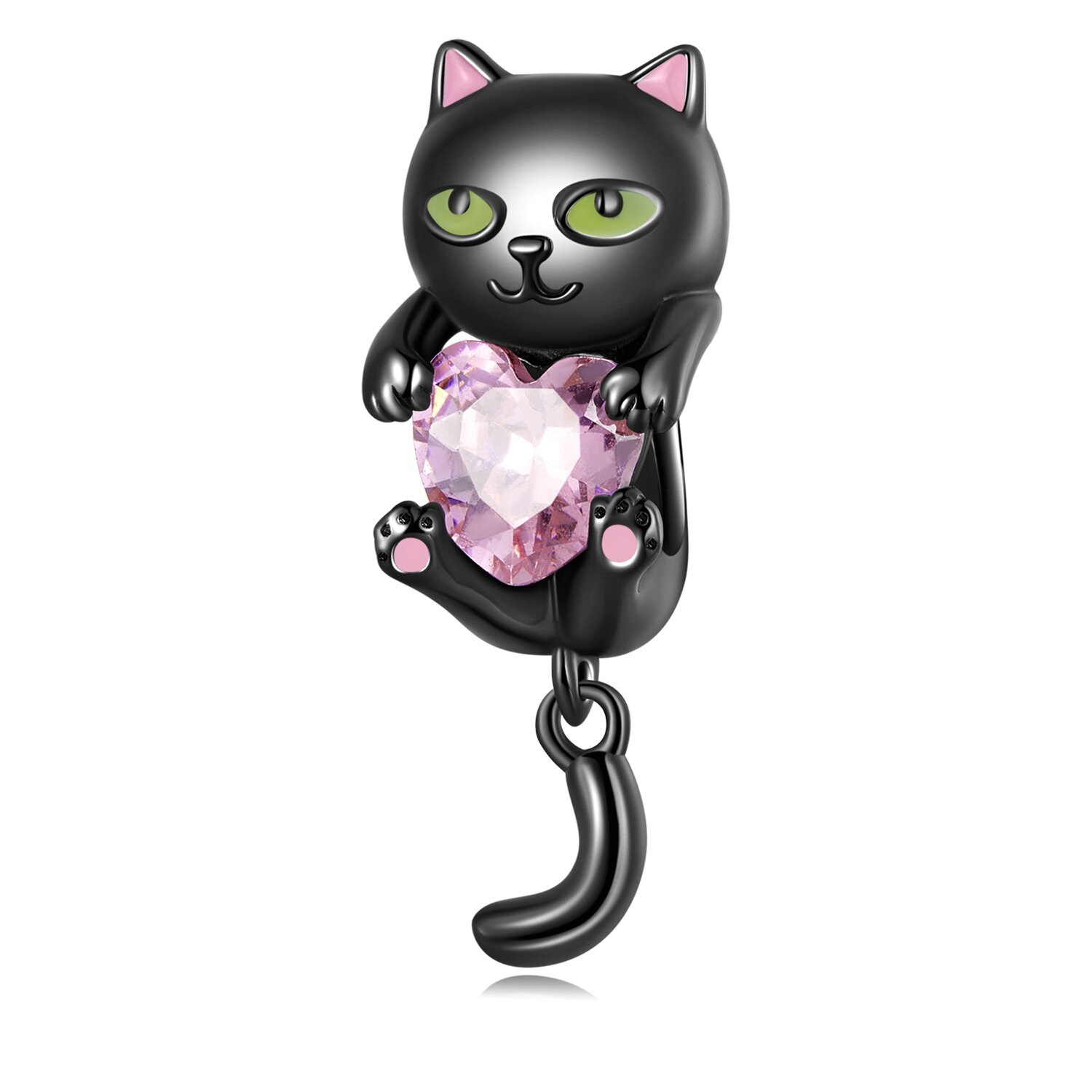 Talisman din argint Pink Hearted Black Cat image0