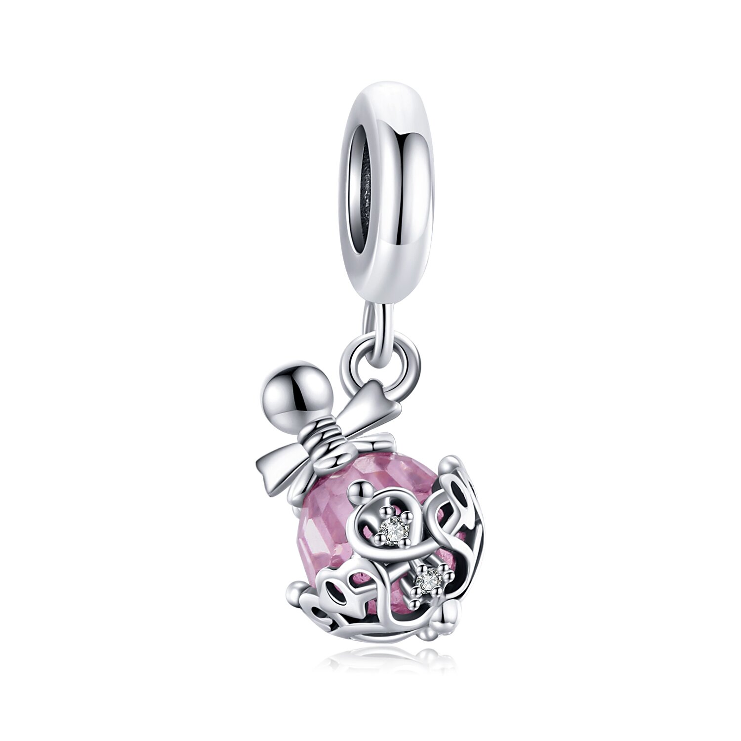 Talisman din argint vintage pink crystal