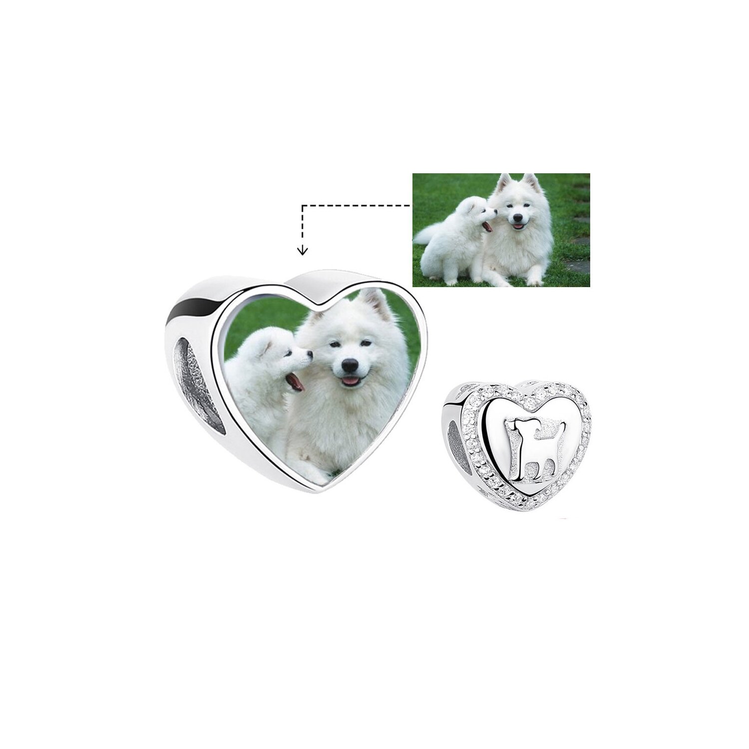Talisman din argint custom photo heart and dog