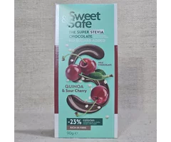 Milk chocolate with quinoa and cherries, no added sugar 90g