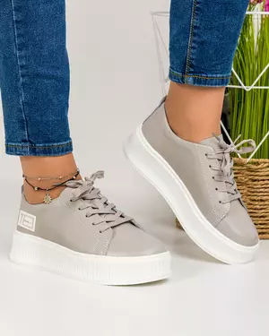 Pantofi casual piele naturala gri cu talpa groasa AW2023-31