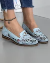 Balerini Cu Model Floral Perforati Piele Naturala Albastru AK2025 2