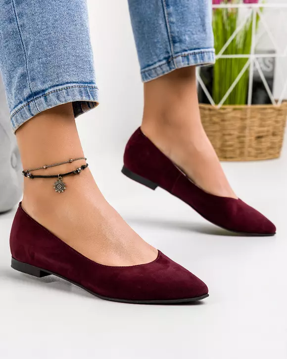 Balerini dama piele naturala intoarsa bordo inchis WIZ30