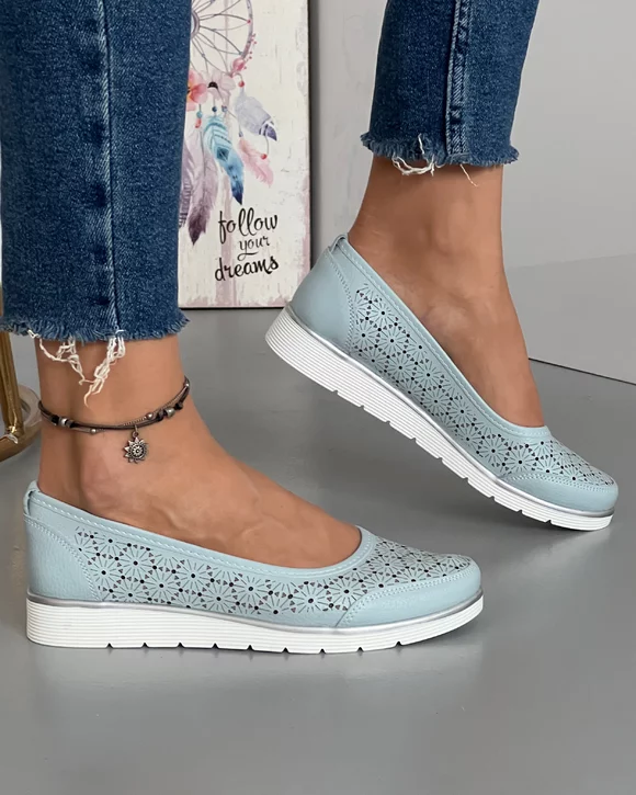 Balerini Perforati Casual Piele Naturala Albastri XH-3400