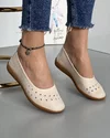 Balerini Piele Naturala Casual Cu Detalii Perforate Bej VK2008-18 2