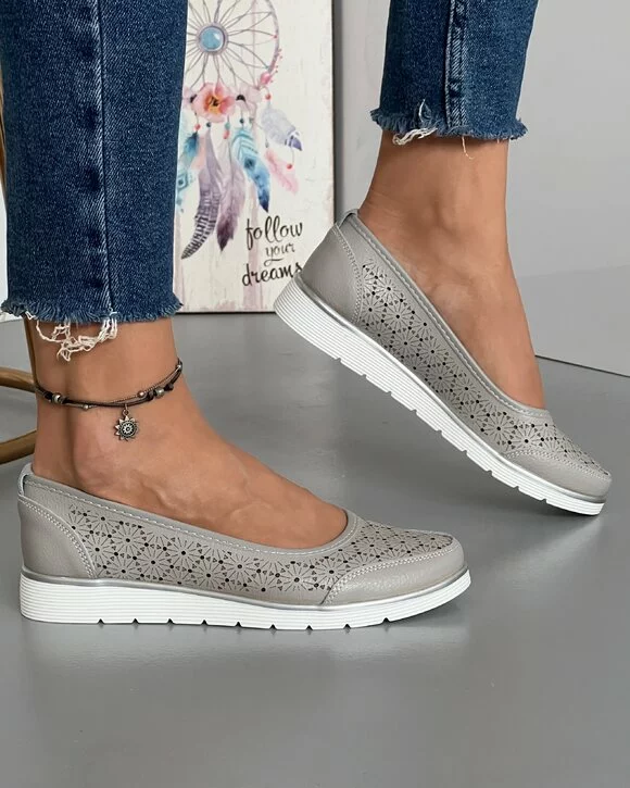 Balerini Piele Naturala Casual Perforati Gri Deschis XH-3400