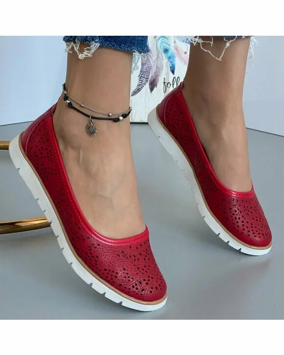 Balerini Piele Naturala Didi - Rosii