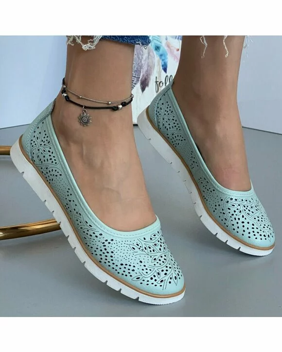 Balerini Piele Naturala Didi - Verde deschis