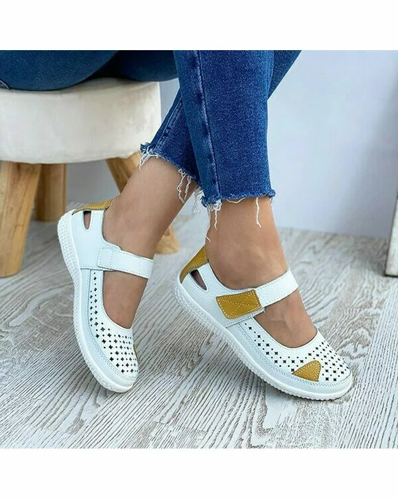 Balerini Piele Naturala Emily Alb si Mustar