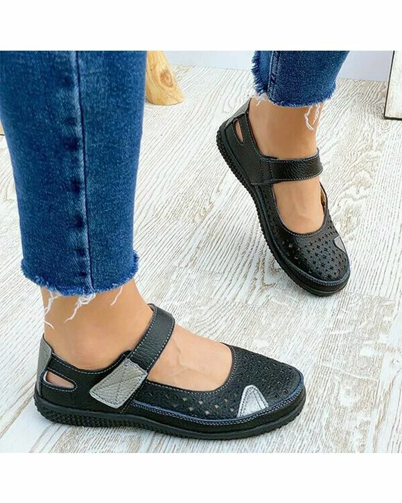 Balerini Piele Naturala Emily Negru si Argintiu