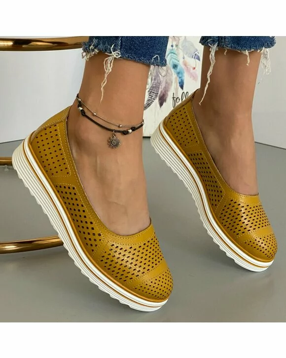 Balerini Piele Naturala Kate - Mustar