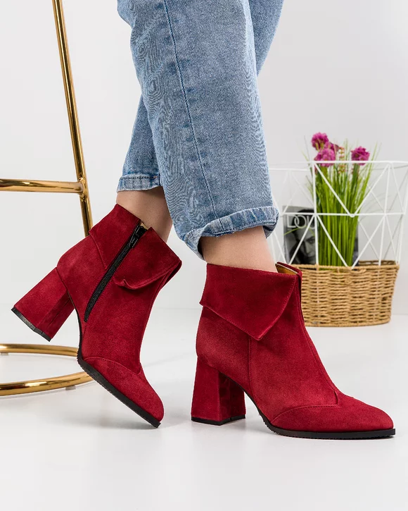 Botine Captusite Piele Naturala Intoarsa Bordo WIZ06V