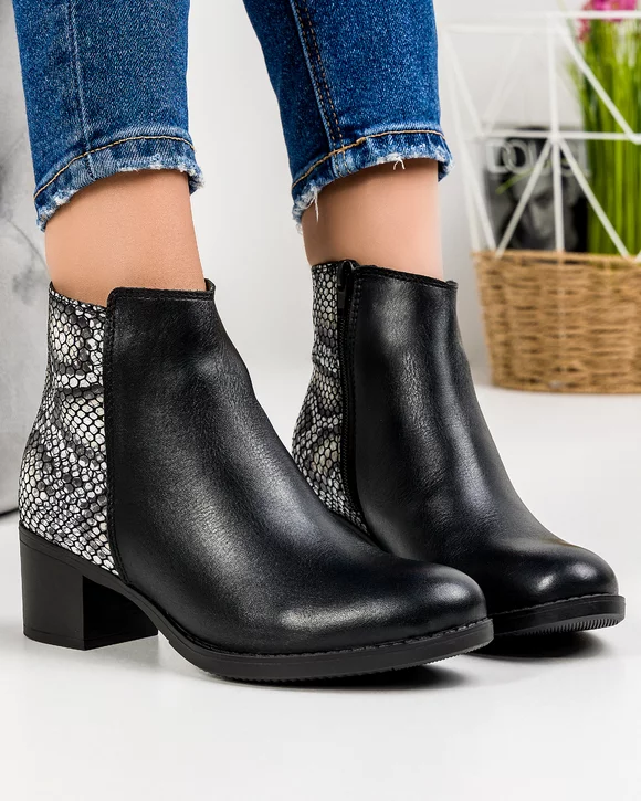 Botine Imblanite Piele Naturala Negre PCI032