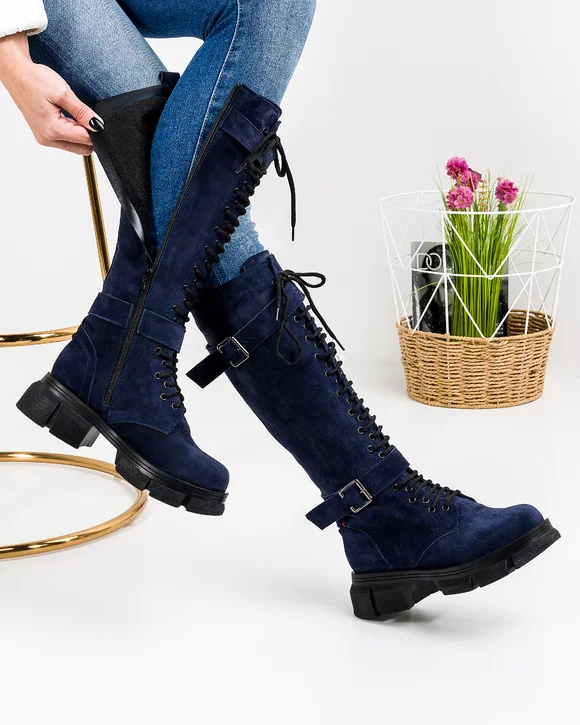 Cizme Piele Naturala Intoarsa Bleumarin WIZ07V