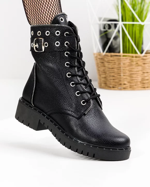 Ghete Dama Piele Naturala Negre POL107