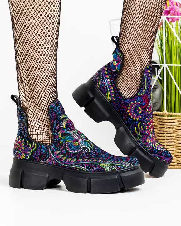 Ghete de vara Scurte Piele Naturala Intoarsa Print Floral POL116