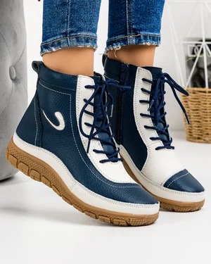 Ghete Imblanite Piele Naturala Antonia - Bleumarin + Alb