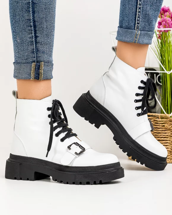 Ghete Inalte Imblanite Piele Naturala Albe WIZ02