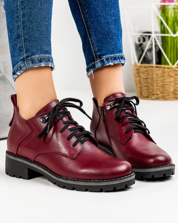 Ghete Scurte Imblanite Piele Naturala Bordo PCI021