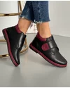 Ghete Scurte Piele Naturala Imblanite Negru cu Bordo AK75 1