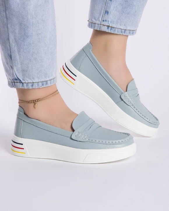 Mocasini Albastri Piele Naturala Cusaturi Decorative AW360