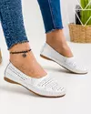 Mocasini Dama Piele Naturala Albi Perforati Cusatura Decorativa 23074 2