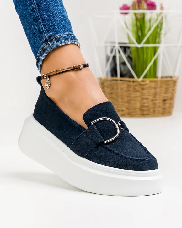 Mocasini Piele Intoarsa Bleumarin SD-306