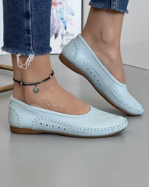 Mocasini Piele Naturala Cu Cusatura Decorativa Albastri VK1024-9A