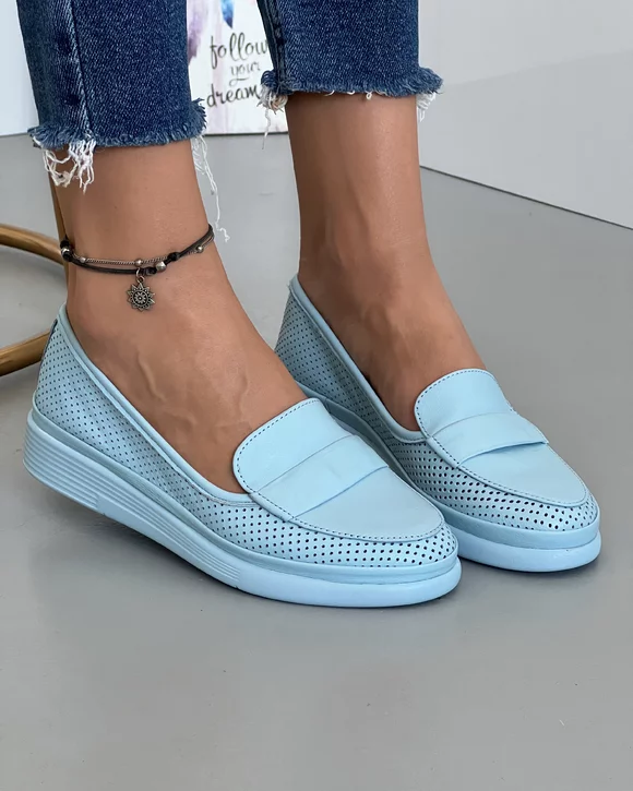 Pantofi Albastri Dama Casual Piele Naturala Perforati AK1100