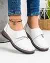Pantofi Albi Piele Naturala Casual Cu Bareta XH040 2