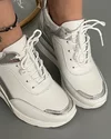 Pantofi Casual Albi Cu Argintiu Piele Naturala XH-2514