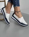 Pantofi Casual Albi Cu Bleumarin Perforati Piele Naturala XH-3014 5