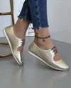 Pantofi Casual Aurii Din Piele Naturala Cu Siret Si Perforatii Florale AK300 5