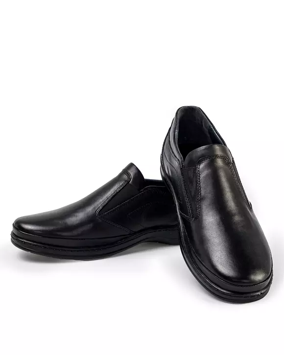 Pantofi casual barbati din piele naturala negri inchidere slip-on si varf rotund PC01