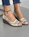 Pantofi Casual Bej Perforati cu Model Floral Din Piele Naturala Decupati AK082 2