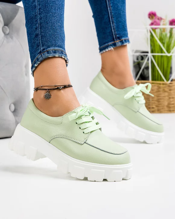 Pantofi Casual Cu Siret Verzi Piele Naturala AW383