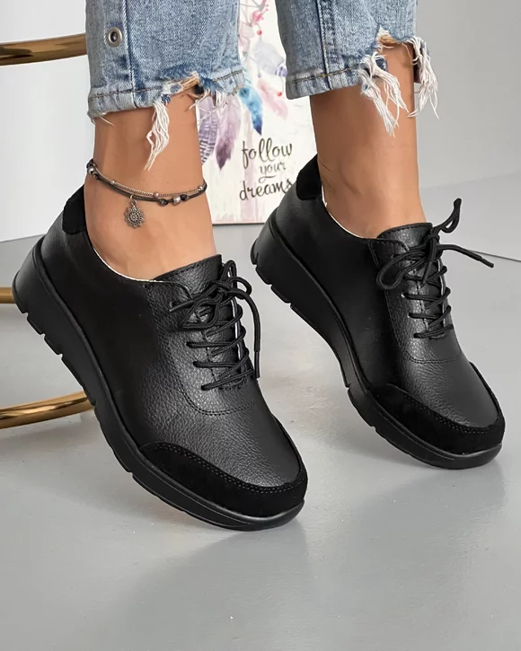 Pantofi Casual Dama Din Piele Naturala Cu Piele Intoarsa Negri PI-F001-442