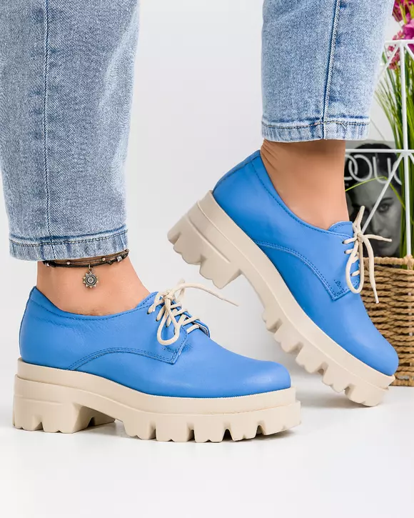 Pantofi Casual Dama Piele Naturala Albastri PC839