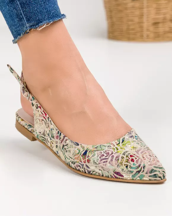 Balerini dama piele naturala intoarsa cu imprimeu floral piele naturala WIZ44