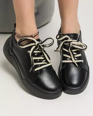 Pantofi casual dama piele naturala negri inchidere cu siret AW2023-42