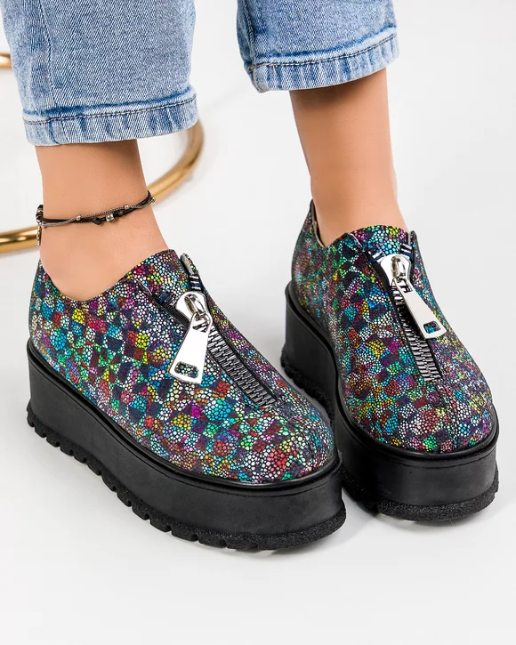 Pantofi Casual Dama Piele Naturala Print Mozaic IN455B